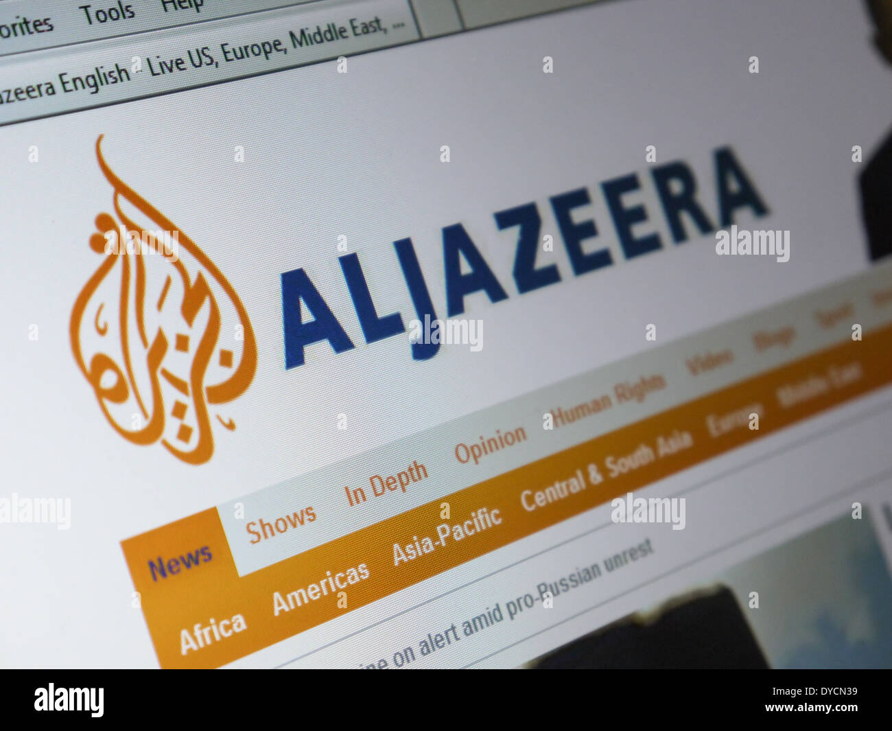 "al Jazeera" Al-Jazeera Webseite Stockfoto