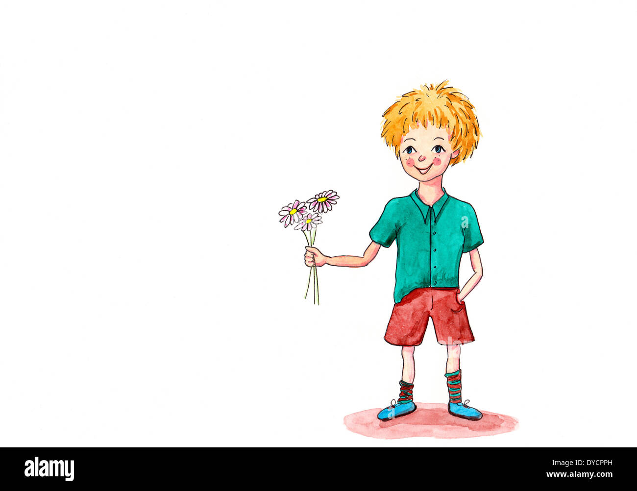 Aquarell malen kleiner Junge, Blumen ...