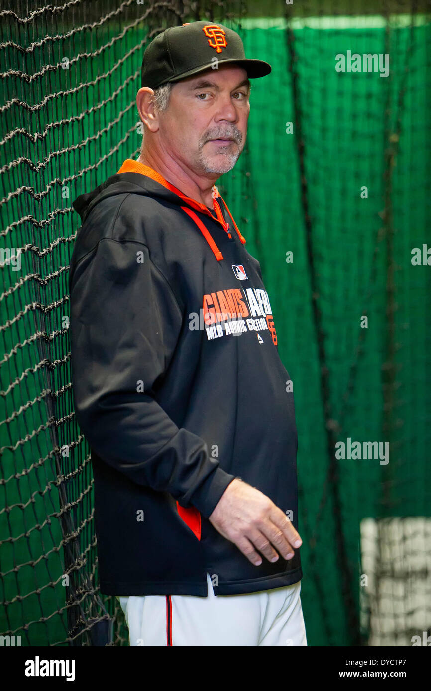 20. April 2013: San Francisco Giants Manager Bruce Bochy vor dem MLB-Baseball-Spiel zwischen den Colorado Rockies und die San Francisco Giants im AT&T Park in San Francisco CA. Die Riesen besiegt die Rockies 5-4. Damon Tarver/Cal-Sport-Medien Stockfoto