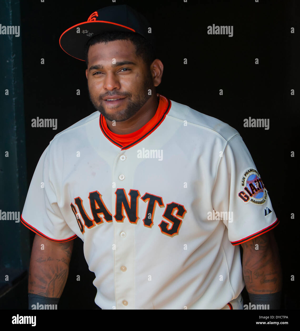 20. April 2013: San Francisco Giants dritte Baseman Pablo Sandoval (48) vor dem MLB-Baseball-Spiel zwischen den Colorado Rockies und die San Francisco Giants im AT&T Park in San Francisco CA. Die Riesen besiegt die Rockies 5-4. Damon Tarver/Cal-Sport-Medien Stockfoto
