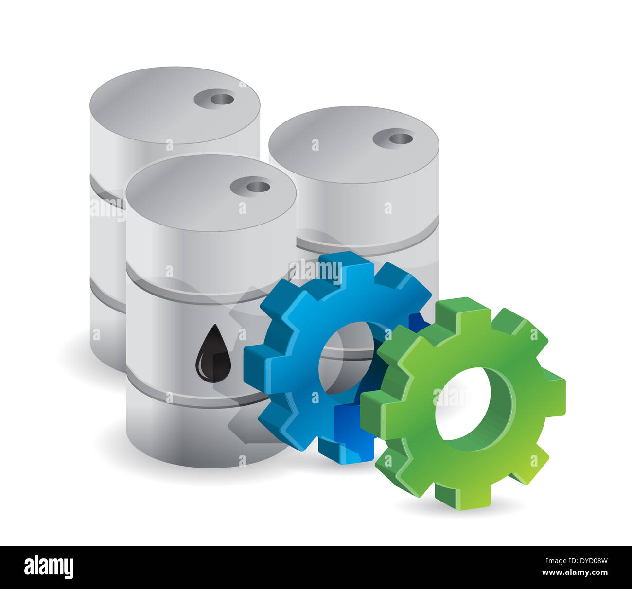 Barrel Erdöl und Industriegetriebe Illustration Design in weiß Stockfoto