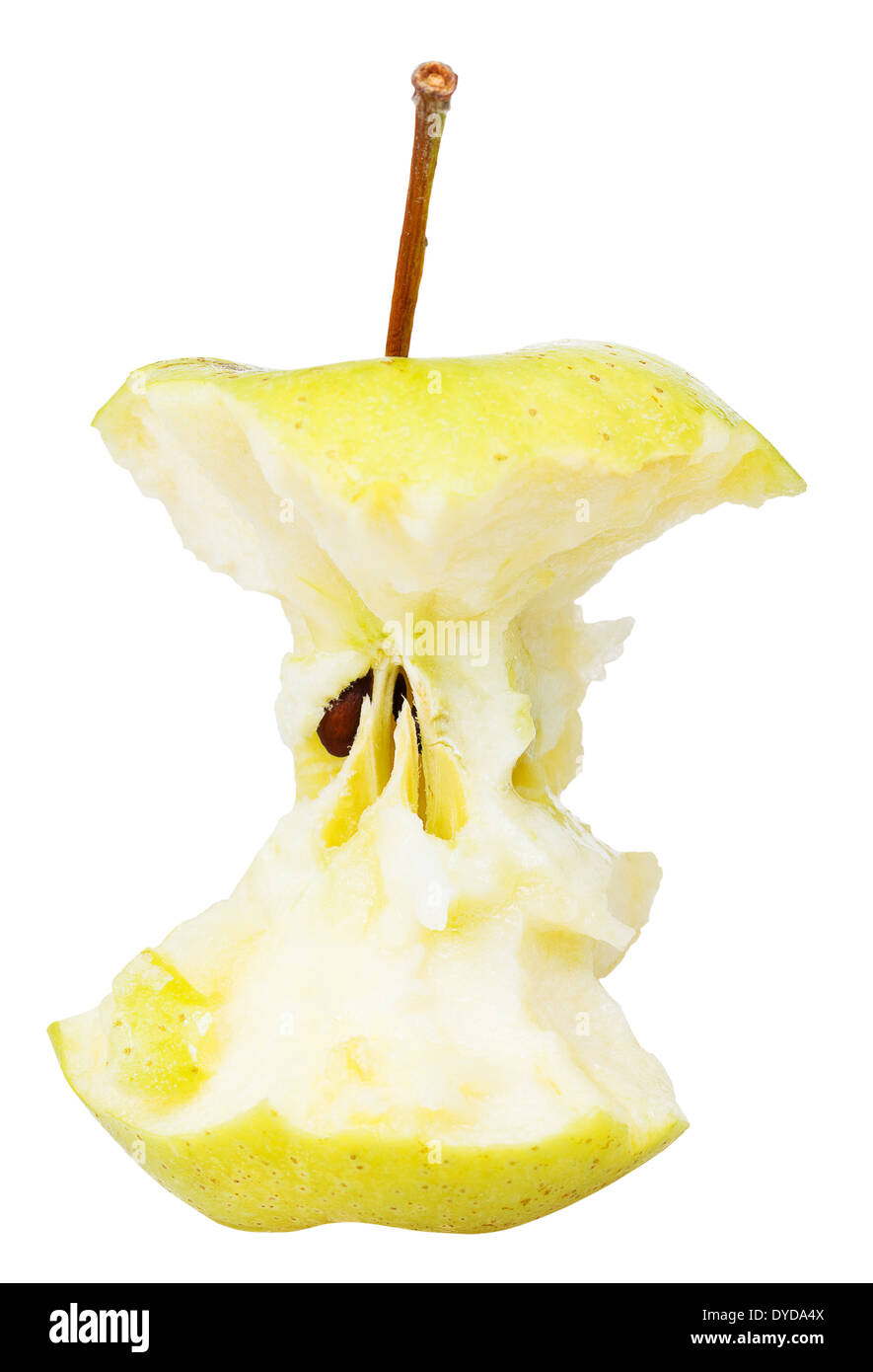 angebissene Apfel golden delicious isoliert auf weißem Hintergrund Stockfoto