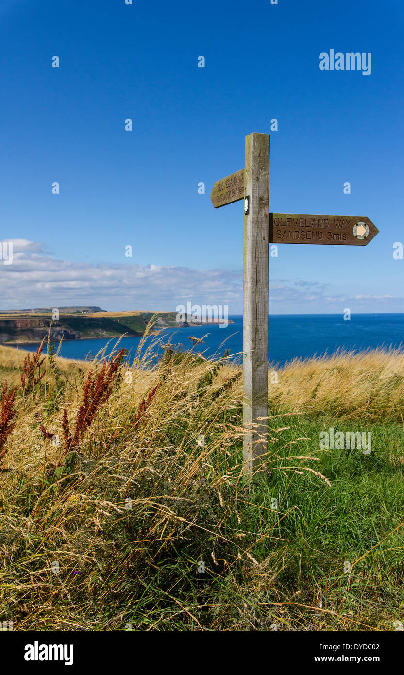 Wegweiser für die Cleveland-Art an der Küste von Yorkshire in der Nähe von Whitby. Stockfoto