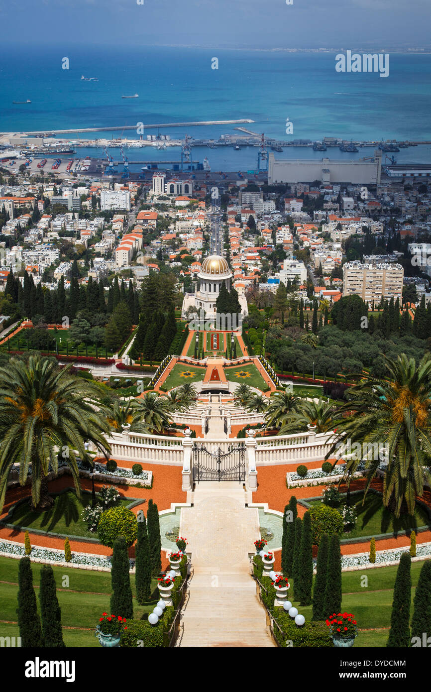 Blick über die Bahai-Gärten, Haifa, Israel. Stockfoto