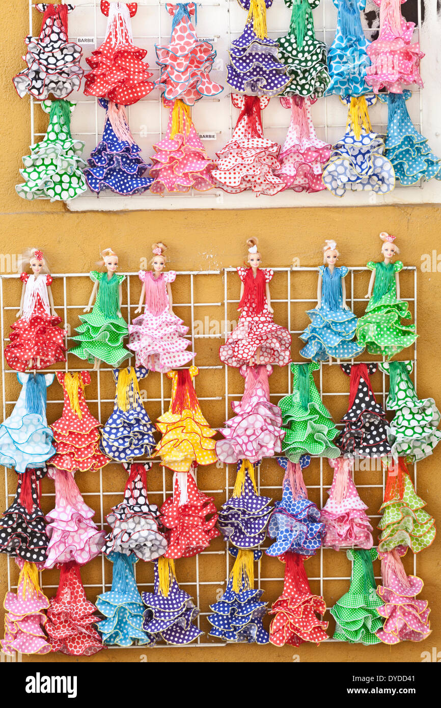 Flamenco-Barbie-Puppen an Wand. Stockfoto