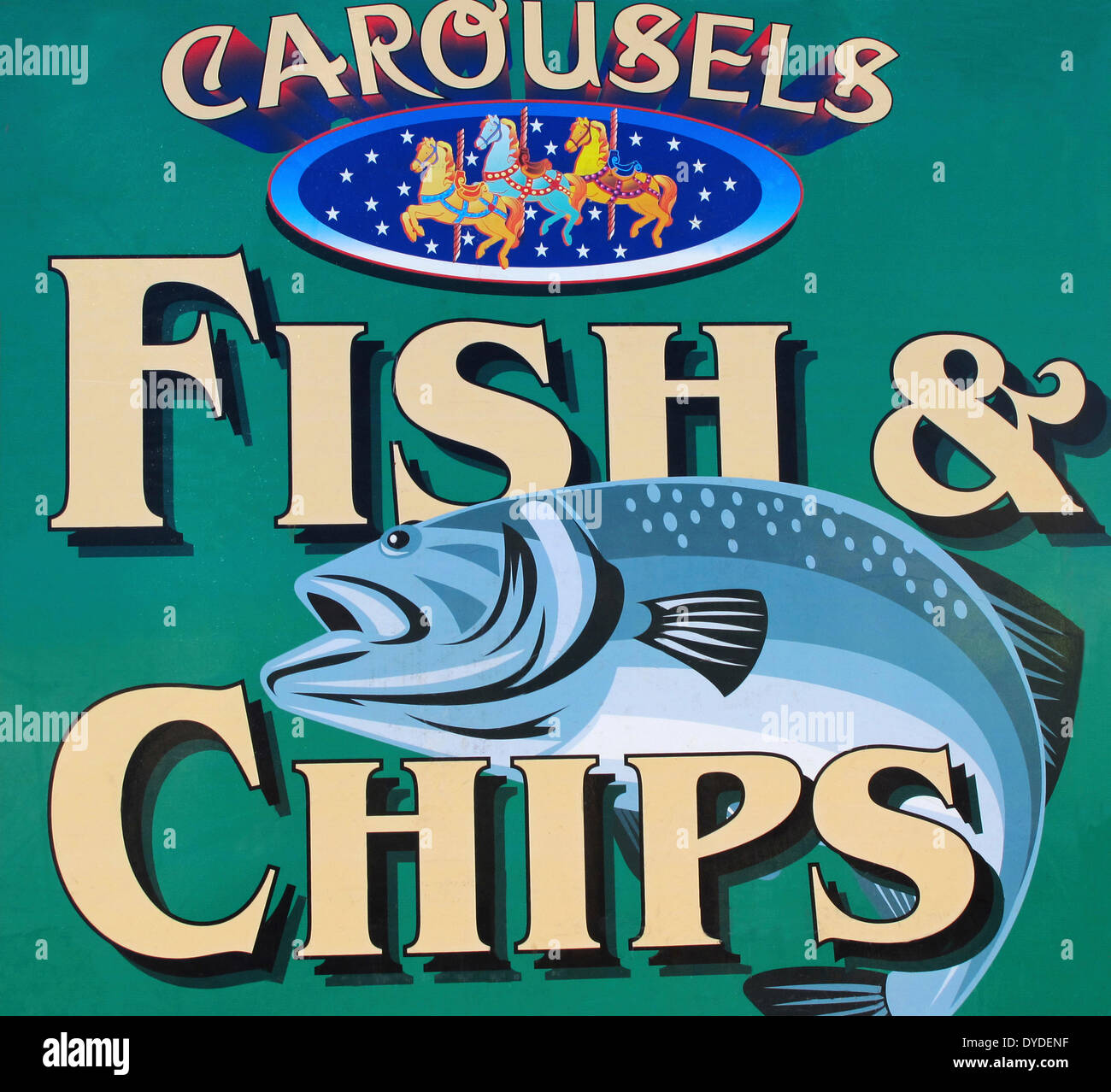Fish &amp; Chips-Beschilderung. Stockfoto
