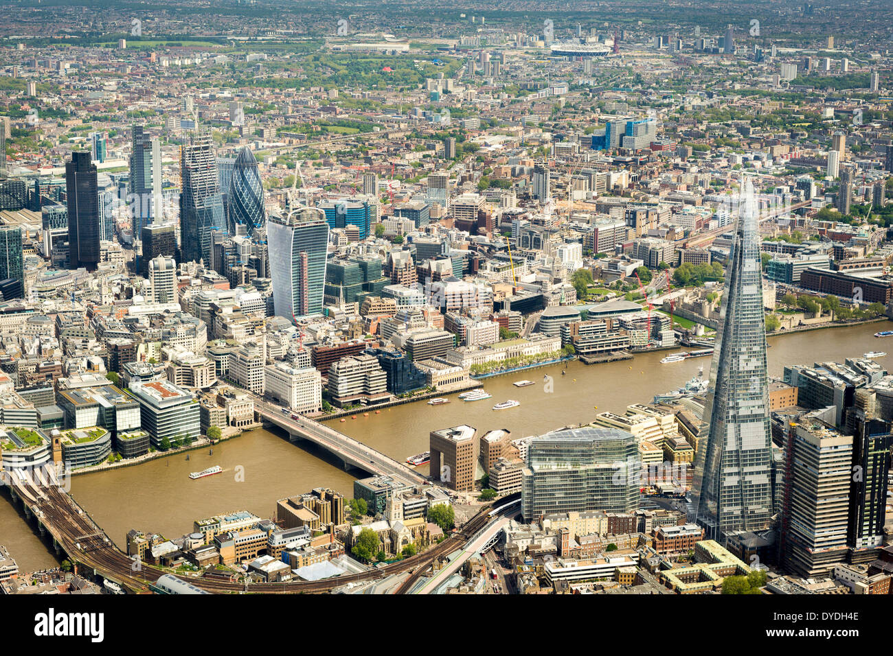 Luftaufnahme von einigen der wichtigsten Sehenswürdigkeiten Londons. Stockfoto