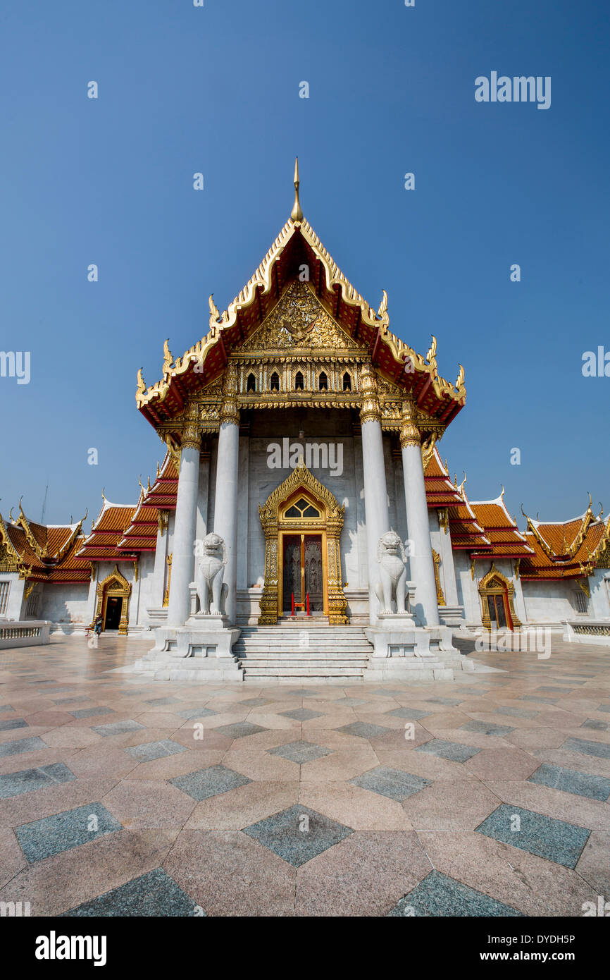 Thailand, Asien, Bangkok, Architektur, Brücke, Kanal, bunte, Marmor, Tempel, touristische, Reise, Wat Benchamabiphit, Stockfoto