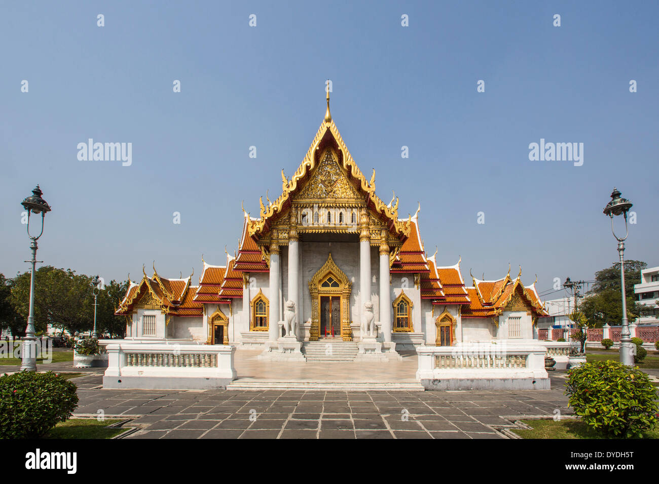 Thailand, Asien, Bangkok, Architektur, Brücke, Kanal, bunte, Marmor, Tempel, touristische, Reise, Wat Benchamabiphit, Stockfoto