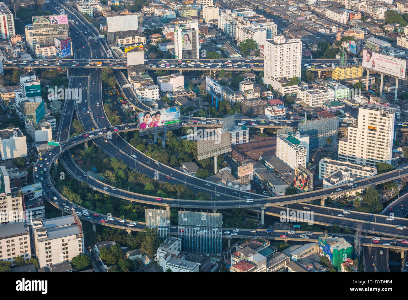 Bangkok, Stadt, Ratchaprarop, Thailand, Asien, Mittel-, Kreuzung, High, Autobahnen, Verkehr, Transport, Skyline, Straße, Lichter, Stockfoto