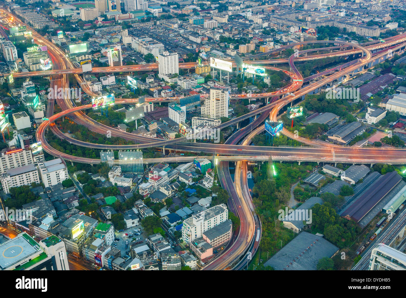 Bangkok, Stadt, Ratchaprarop, Thailand, Asien, Mittel-, Kreuzung, High, Autobahnen, Verkehr, Transport, Skyline, Straße, Lichter, Stockfoto