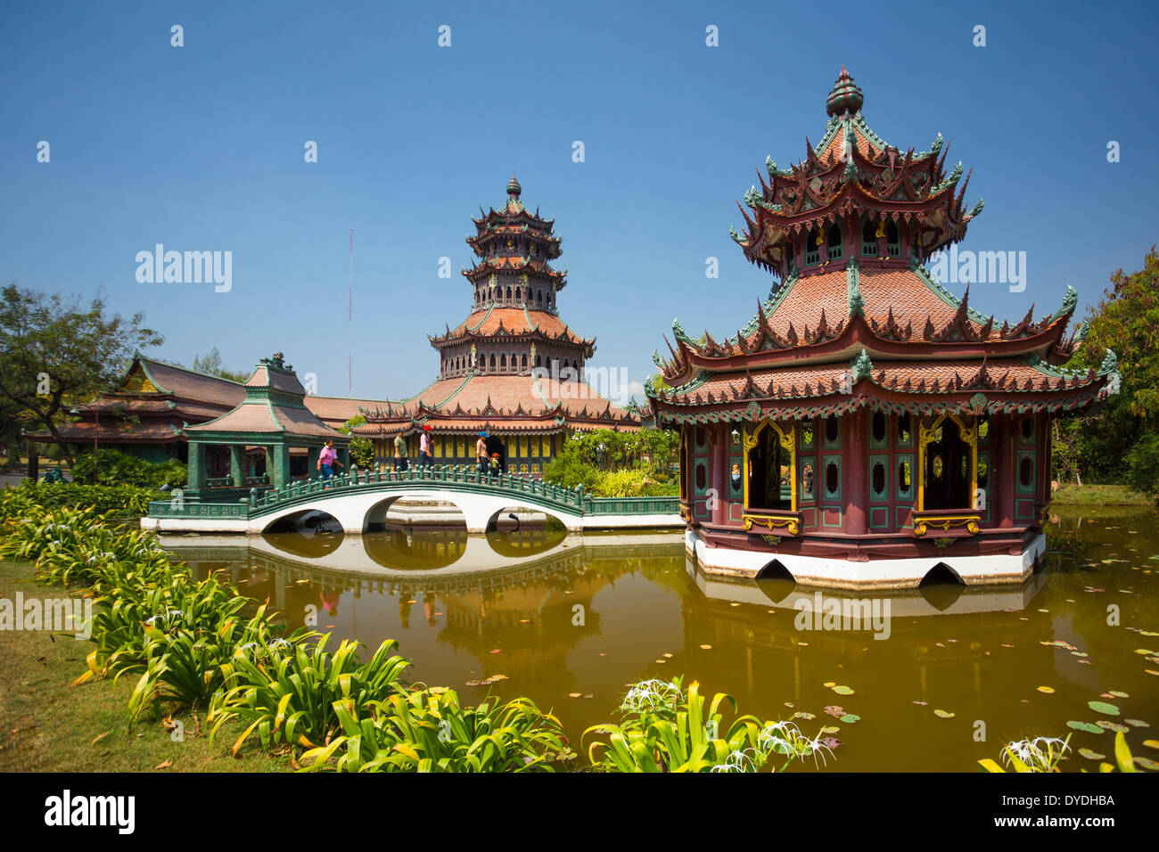 Thailand, Asien, Bangkok, antike, Siam Park, der Phra Kaew, Architektur, Brücke, Kultur, Park, Pavillon, Teich Stockfoto