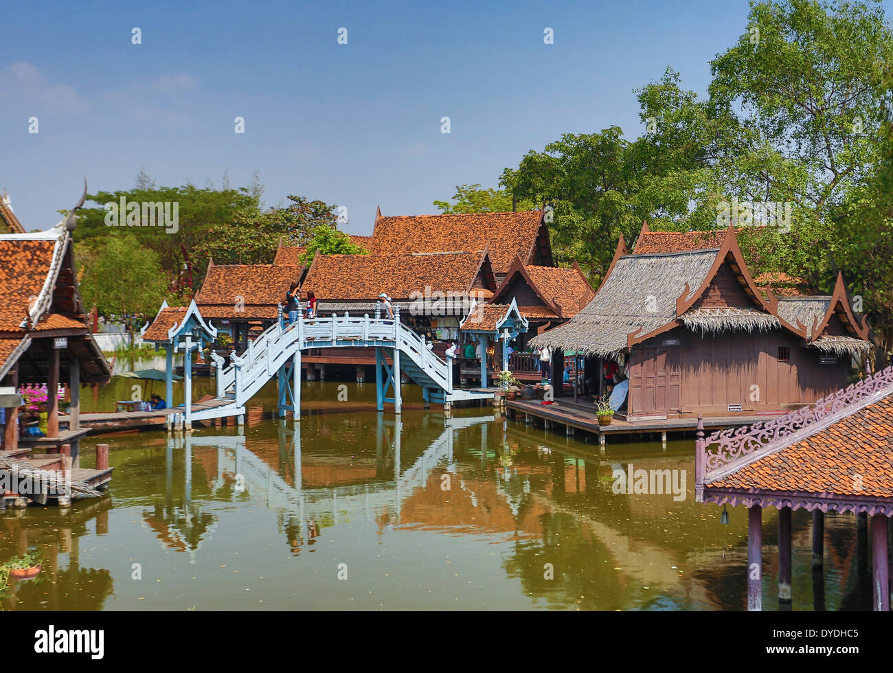 Thailand Asien Bangkok Stadt Old Siam Park Architektur überbrücken bunte Kultur Park Reflexion touristische traditionellen Reisen, Stockfoto