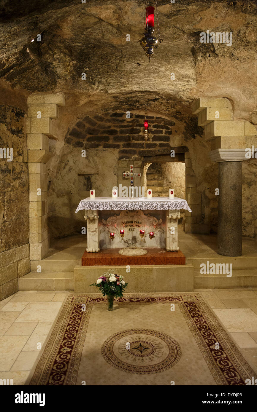 Die Grotte von der Verkündigung Kirche, Nazareth, unteren Galiläa, Israel. Stockfoto