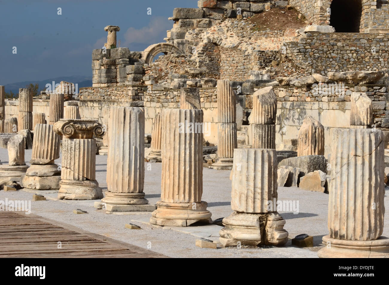 Ephesus griechische römische Frühgeschichte Türkei römischen Reich bauen Architektur Archäologie Küste Stadt Fassade Restaurierung colu Stockfoto