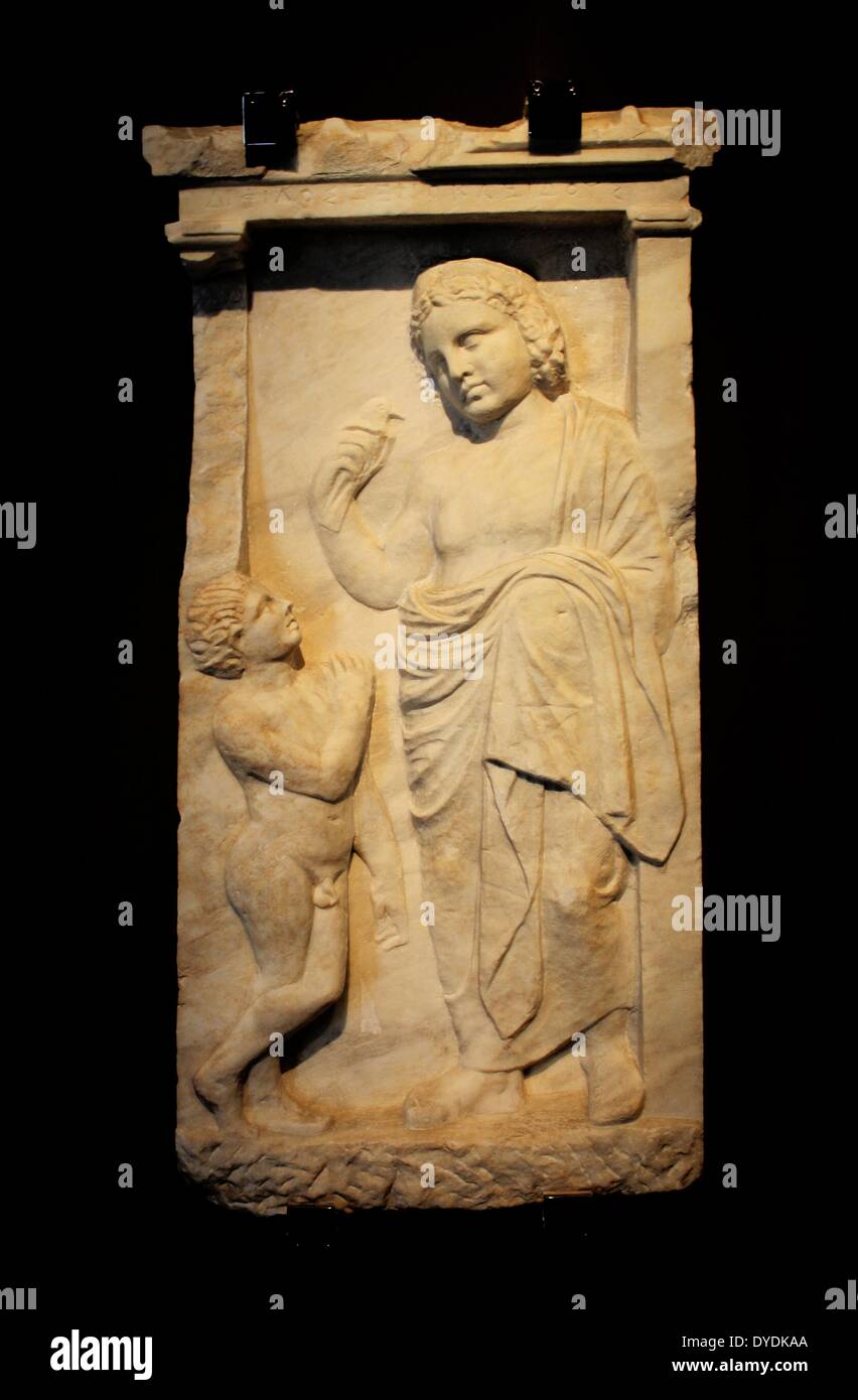 Grabkunst stele in Marmor gehauen. Die Herkunft ist unbekannt. Barcelona. Spanien 2013 Stockfoto