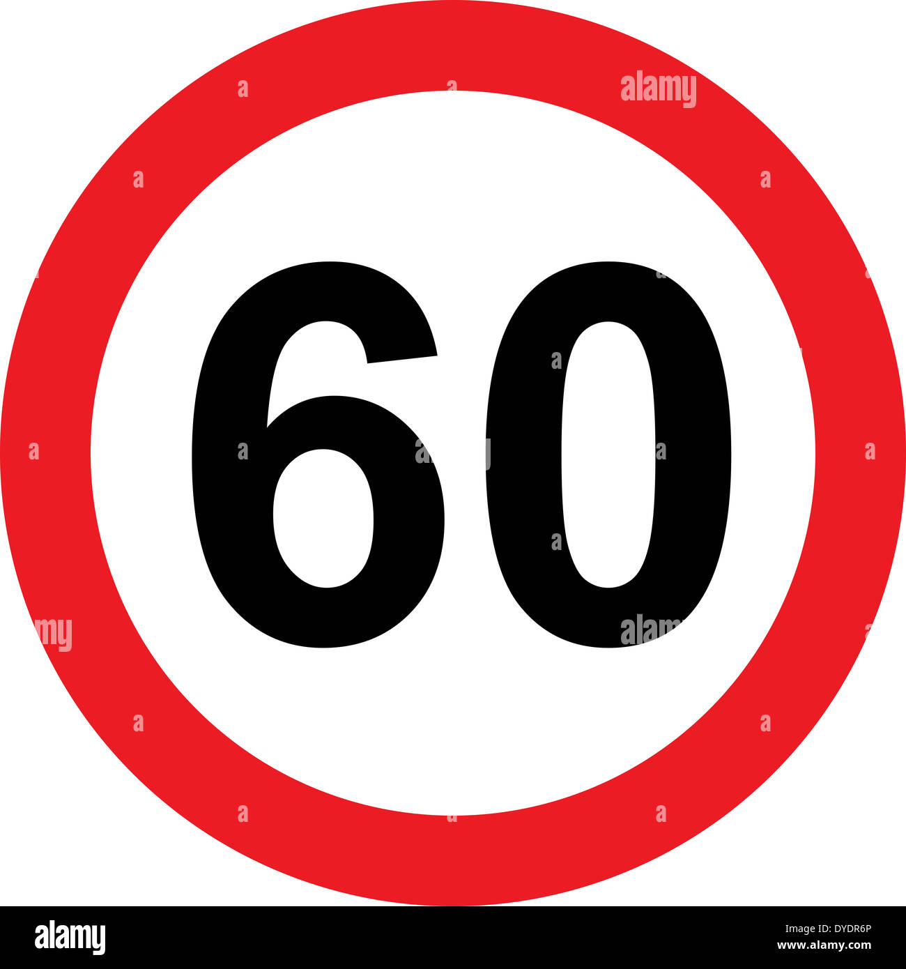 60 Geschwindigkeit Beschränkung Straßenschild auf weißem Hintergrund Stockfoto