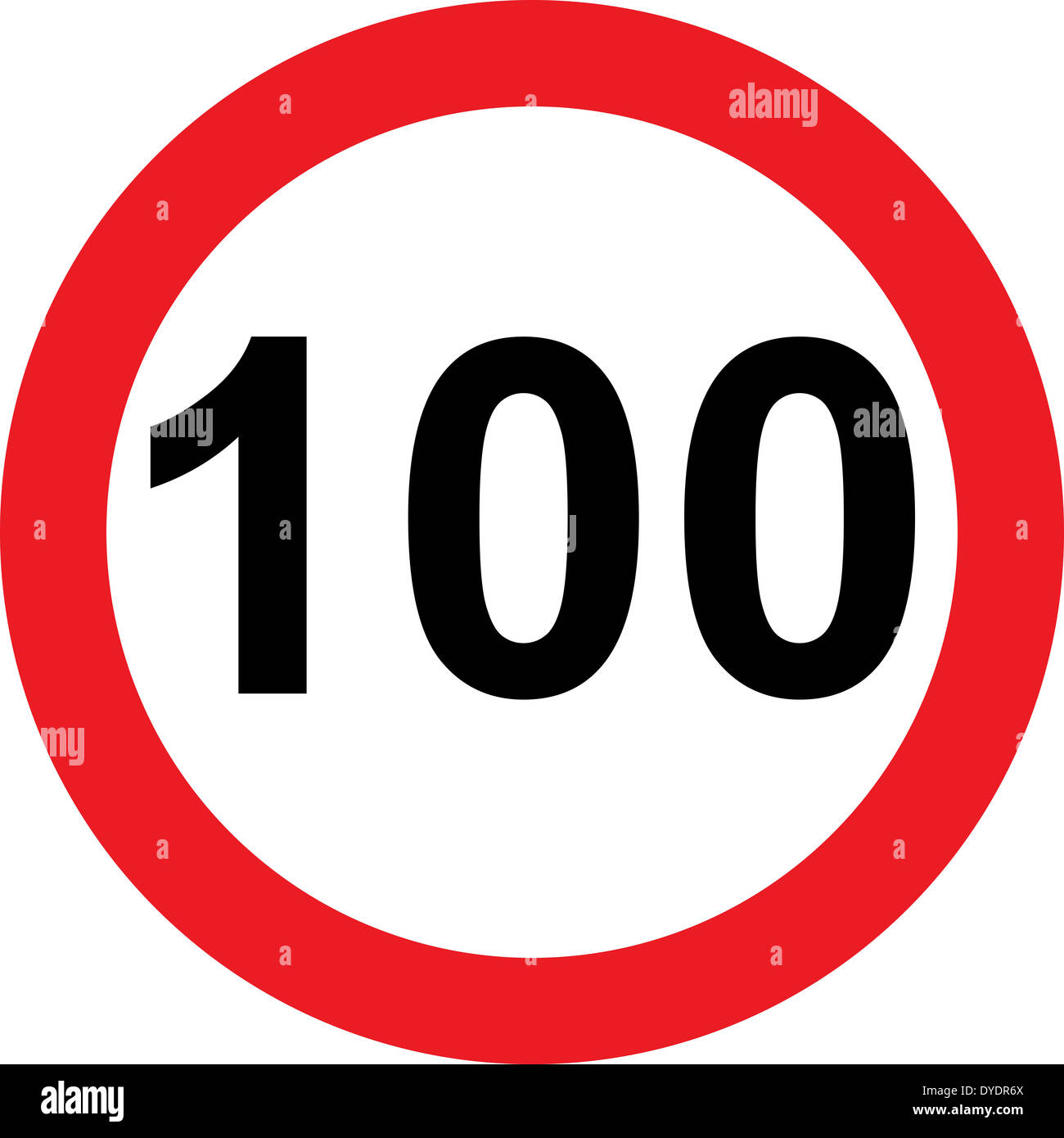 100 Geschwindigkeit Beschränkung Straßenschild auf weißem Hintergrund Stockfoto