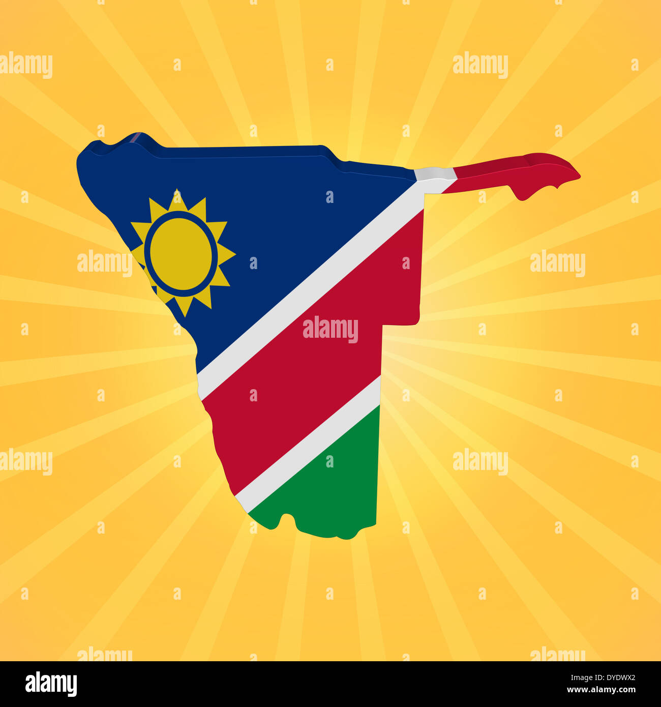 Namibia Karte Flagge auf Sunburst illustration Stockfoto