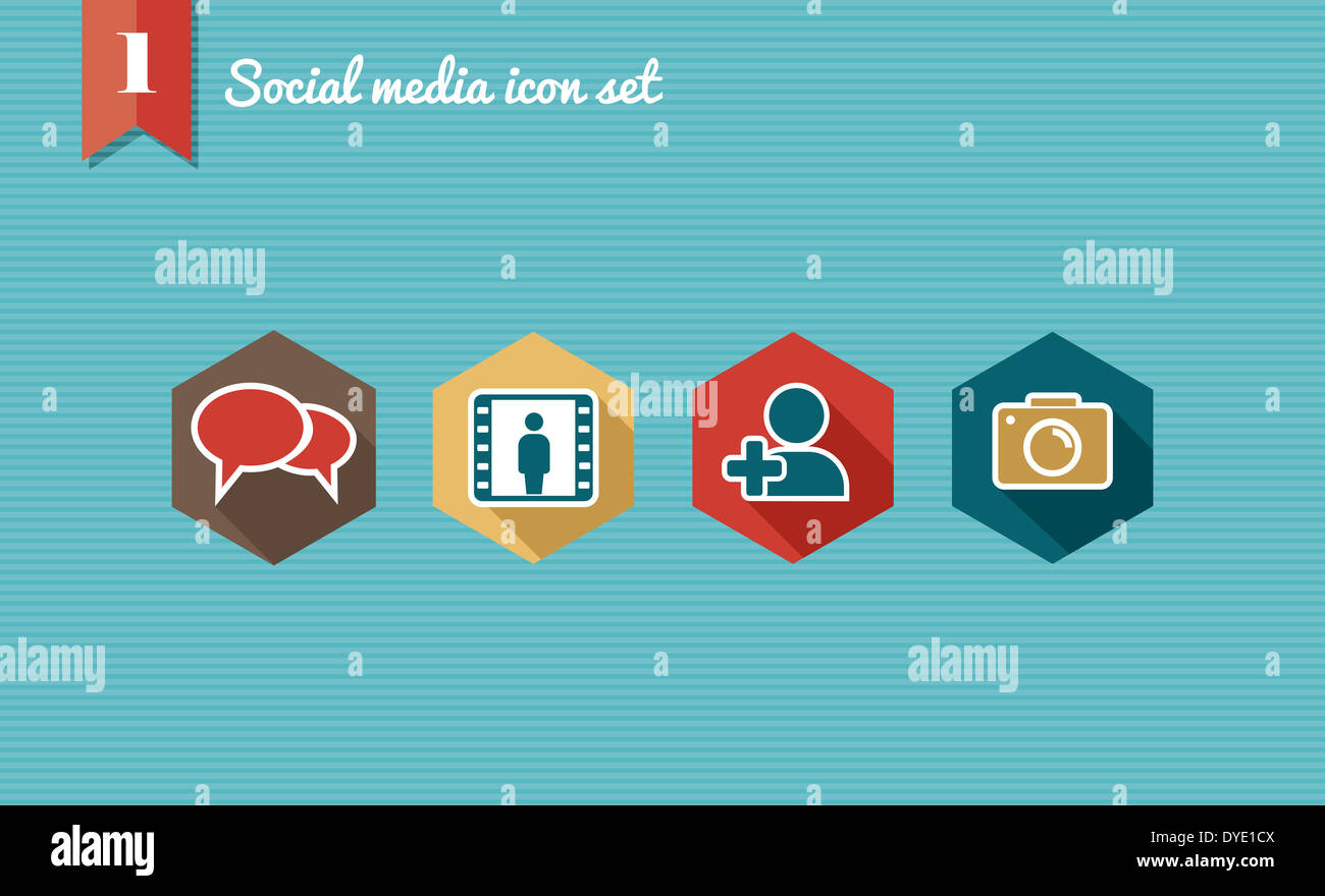 Satz von flachen Design-Ikonen für Social-Media-Netzwerk-Illustration. Vektor-Illustration-Datei für die einfache Bearbeitung geschichtet. Stockfoto