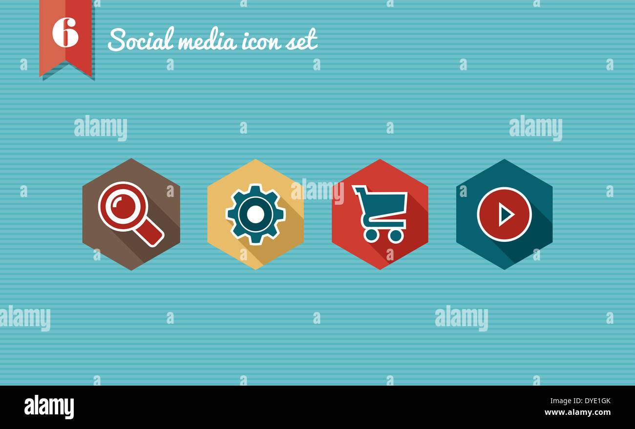 Satz von flachen Design-Ikonen für Social-Media-Netzwerk-Illustration. Vektor-Illustration-Datei für die einfache Bearbeitung geschichtet. Stockfoto