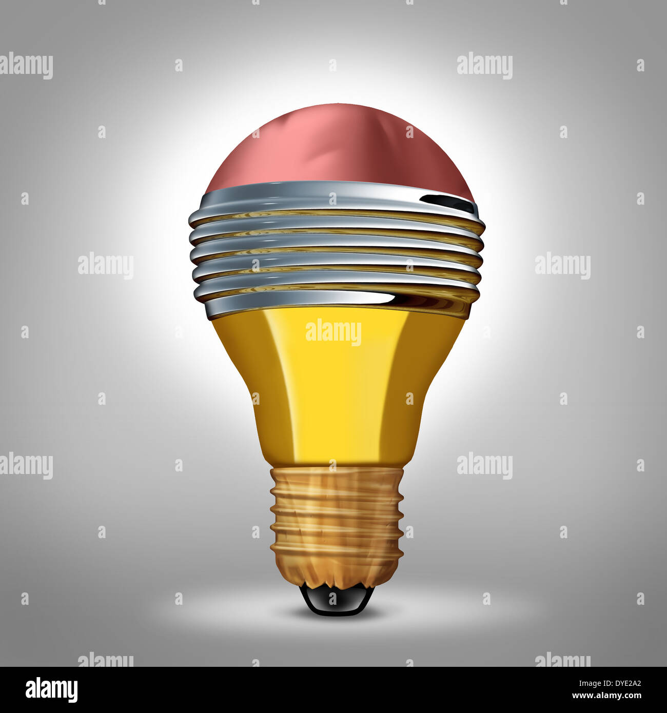 Kreatives Design-Business-Konzept als Symbol Glühbirne hergestellt aus drei dimensionale Bleistift als Kreativität Metapher für intelligente Ideen und innovative Phantasie. Stockfoto