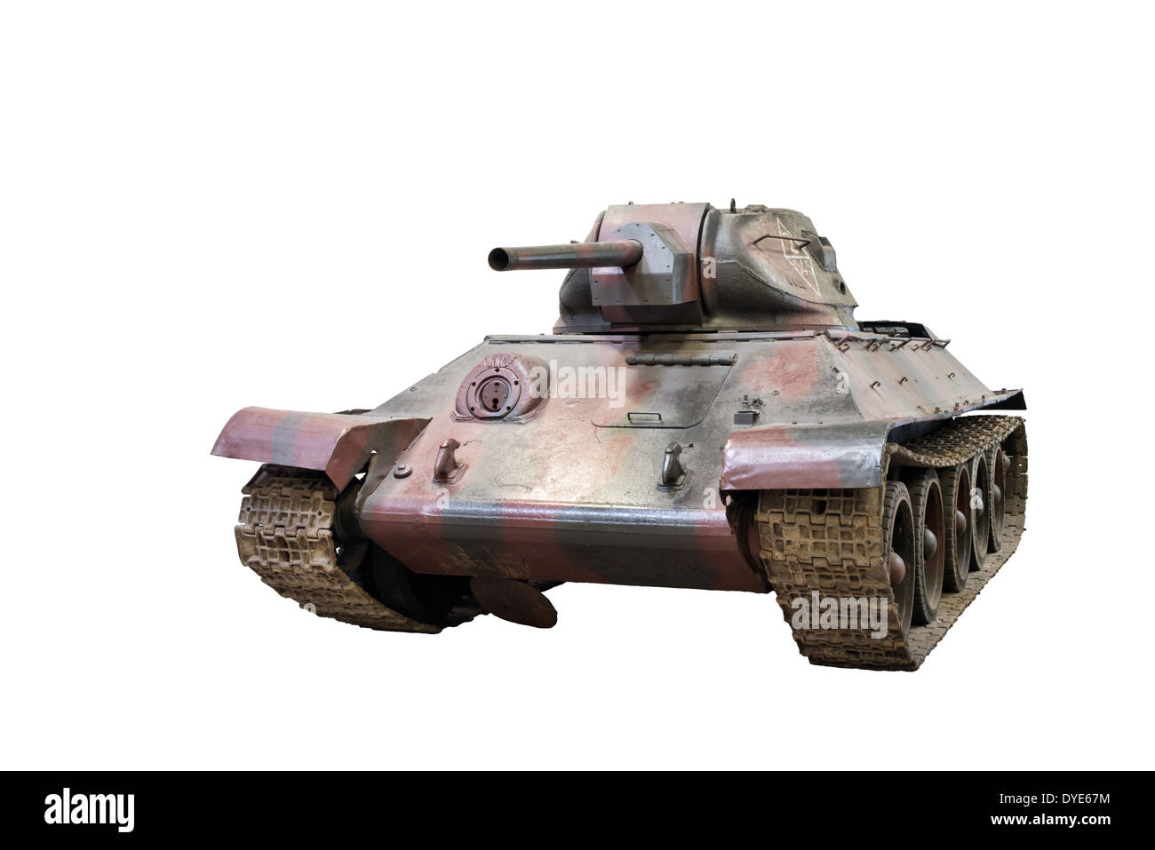 Ein Schnitt aus einem russischen (UdSSR) T34 / 76 Panzer, verwendet ausgiebig von sowjetischen Truppen während WW2 & anderen Armeen des Warschauer Paktes später Stockfoto