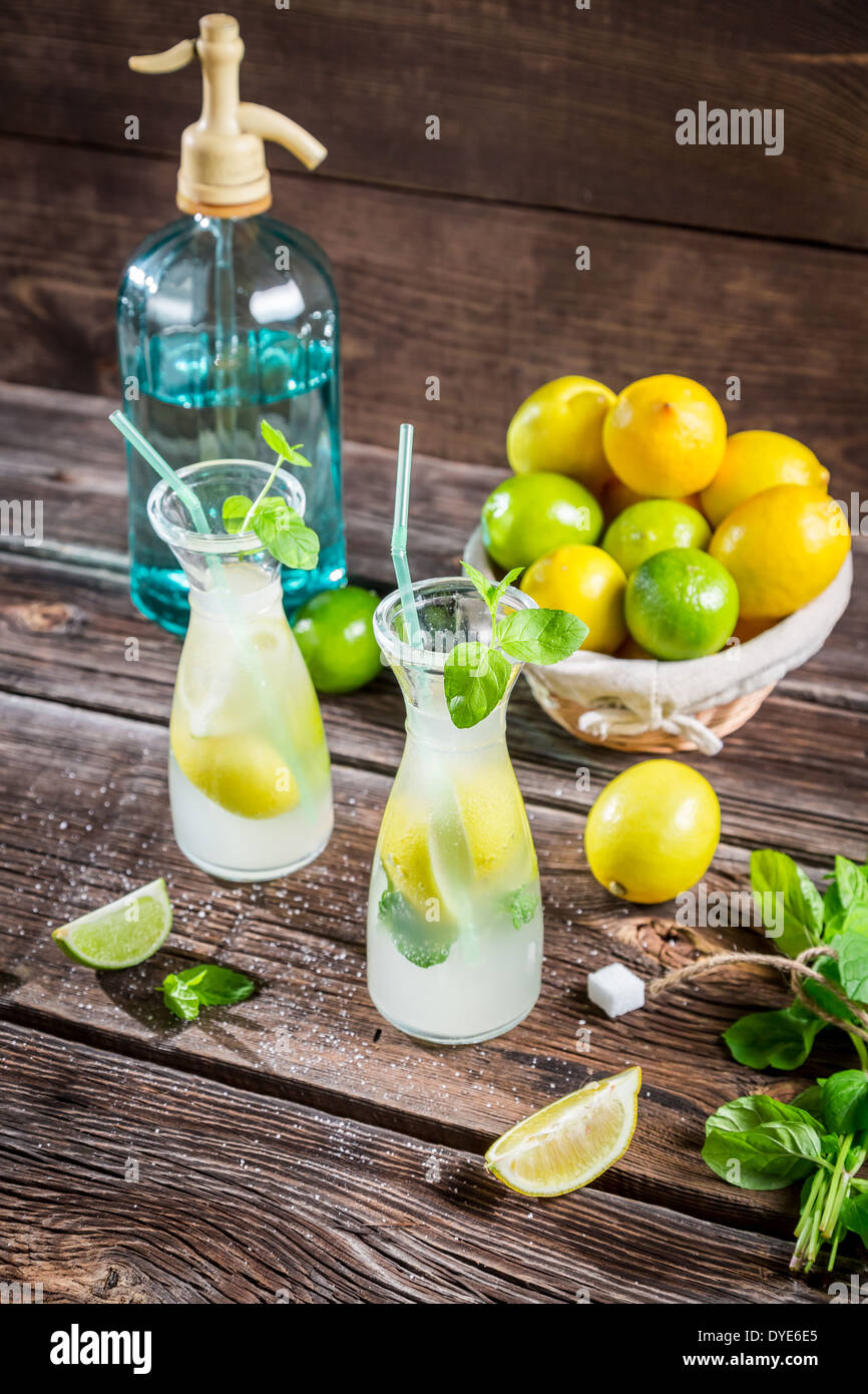 Frische Limonade mit Früchten und Minze Stockfoto