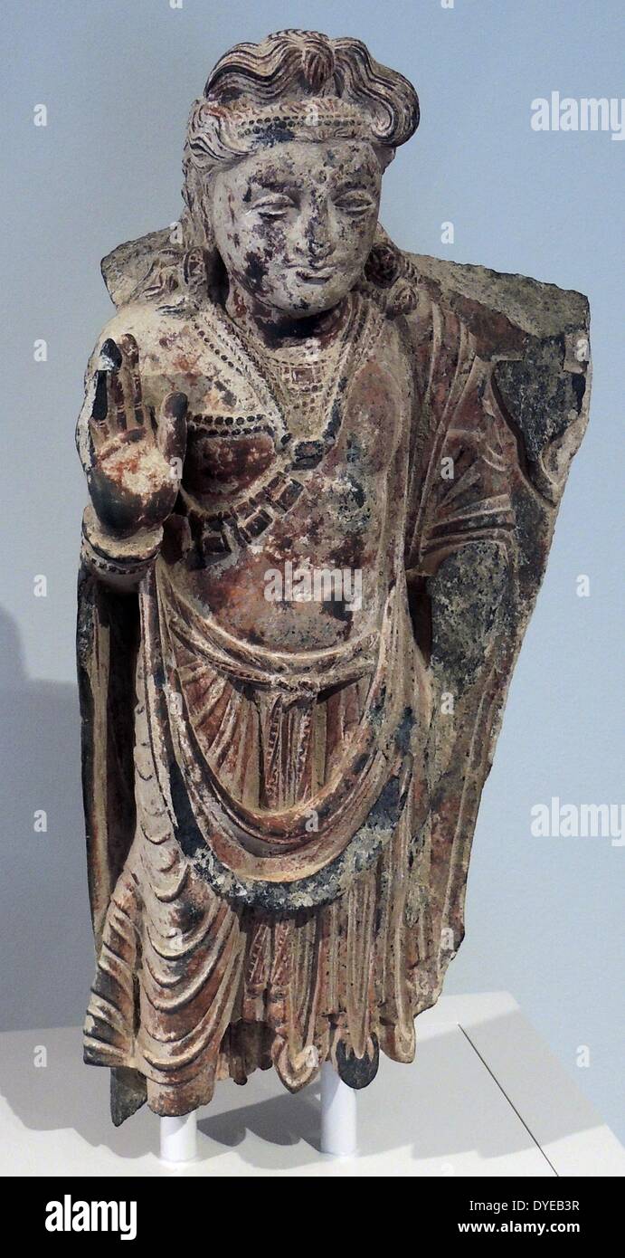 Der Bodhisattva Maitreya, Pakistan, Gandhara, 3.Jh. bemalt und