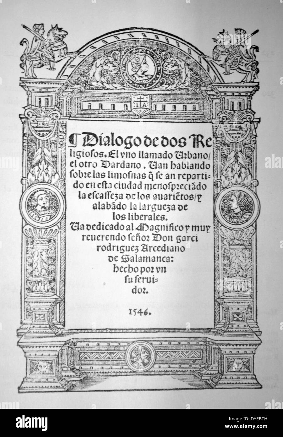 Titelseite von Dialogo de dos Religiosos. Salamanca. Vom 1546 Stockfoto
