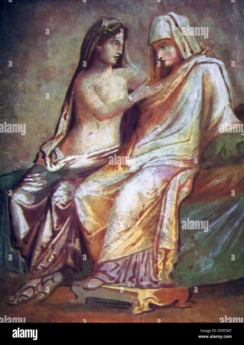 Fragment eines römischen Aquarell Fresko der Aldobrandini Hochzeit. Der Ausschnitt zeigt, Venus und seine Frau. Im Vatikanischen Museum in der Vatikanstadt entfernt. Vom 1. Jahrhundert v. Chr. Stockfoto