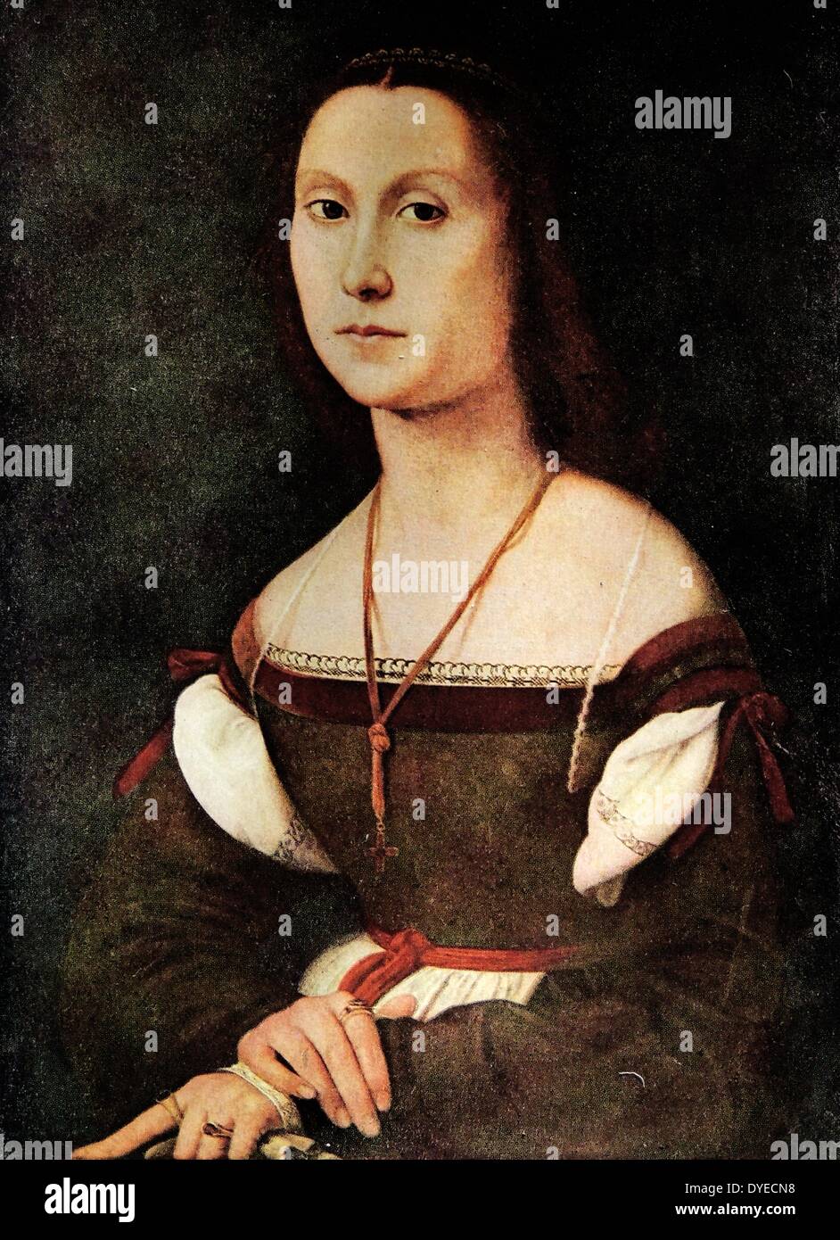Bildnis einer Dame von Raffaello Sanzio da Urbino gemalt, auch bekannt als Raphael, (1483-1520), italienischer Maler und Architekt der Renaissance. Vom 16. Jahrhundert Stockfoto