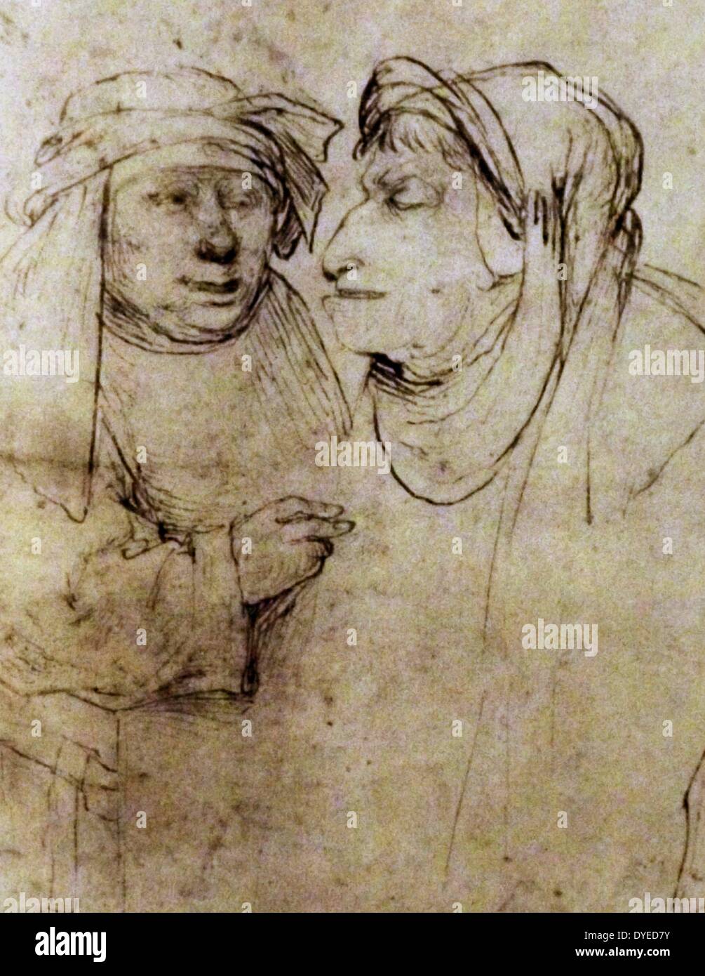 Skizze mit dem Titel der Studie der beiden Regierungschefs. Von Hieronymus Bosch (1450-1516), niederländische Maler. Vom 15. Jahrhundert Stockfoto