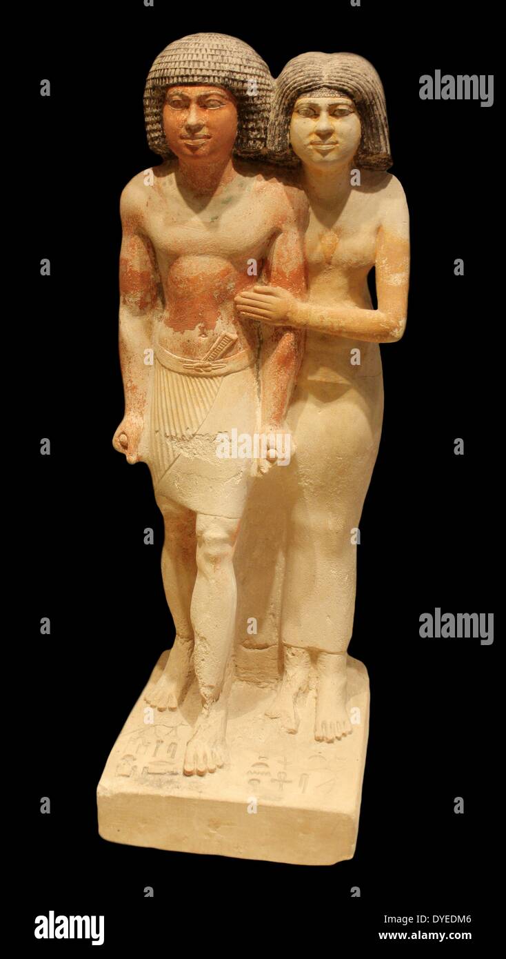 Stein Figur des Inspektors und seine Frau Raherka Meresankh 2530 v. Chr. Ägyptische Stockfoto