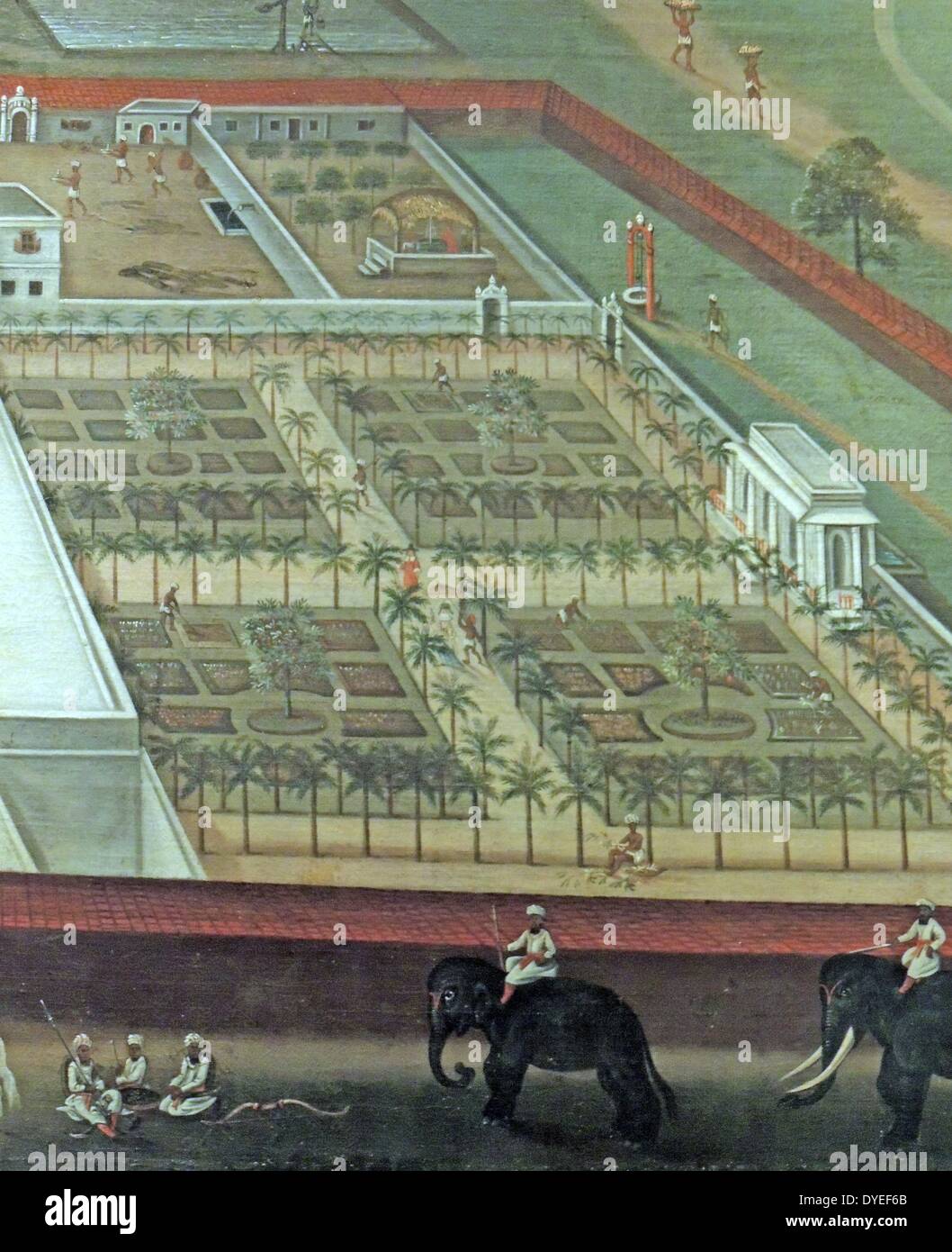 Detail der Trading Post der Niederländischen Ostindien-Kompanie in Hooghly 1665. Von Pieter Sterthemius in Auftrag gegeben. Stockfoto