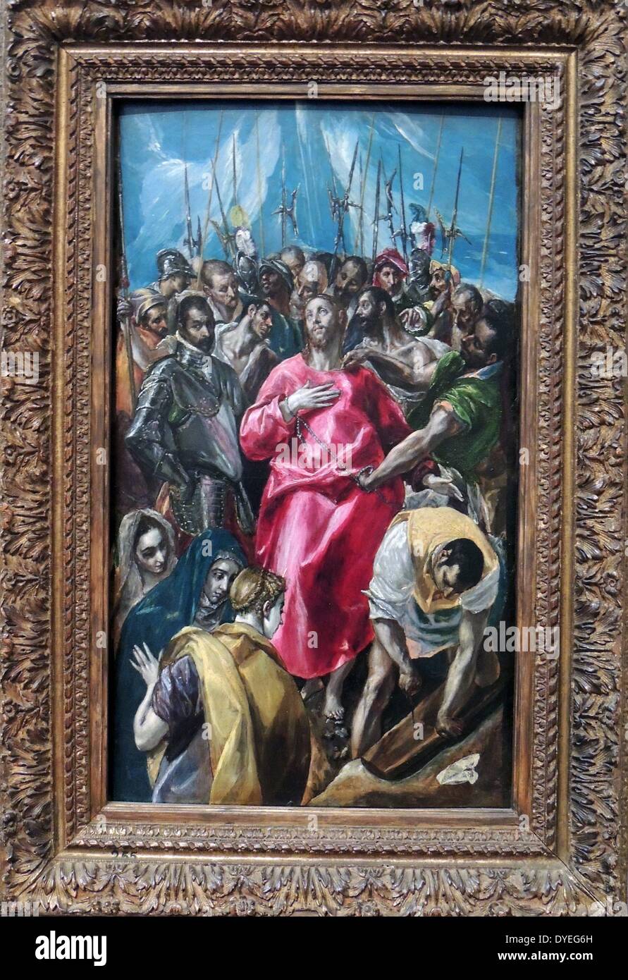 Das strafvollzugsgesetz von Christus oder El Expolio (Lat.: Exspol? Um) ist ein Gemälde im Sommer 1577 begonnen und im Frühjahr 1579 abgeschlossen für den Hochaltar der Sakristei der Kathedrale von Toledo, wo Sie immer noch hängt. Es ist eines der berühmtesten Werke von El Greco Stockfoto