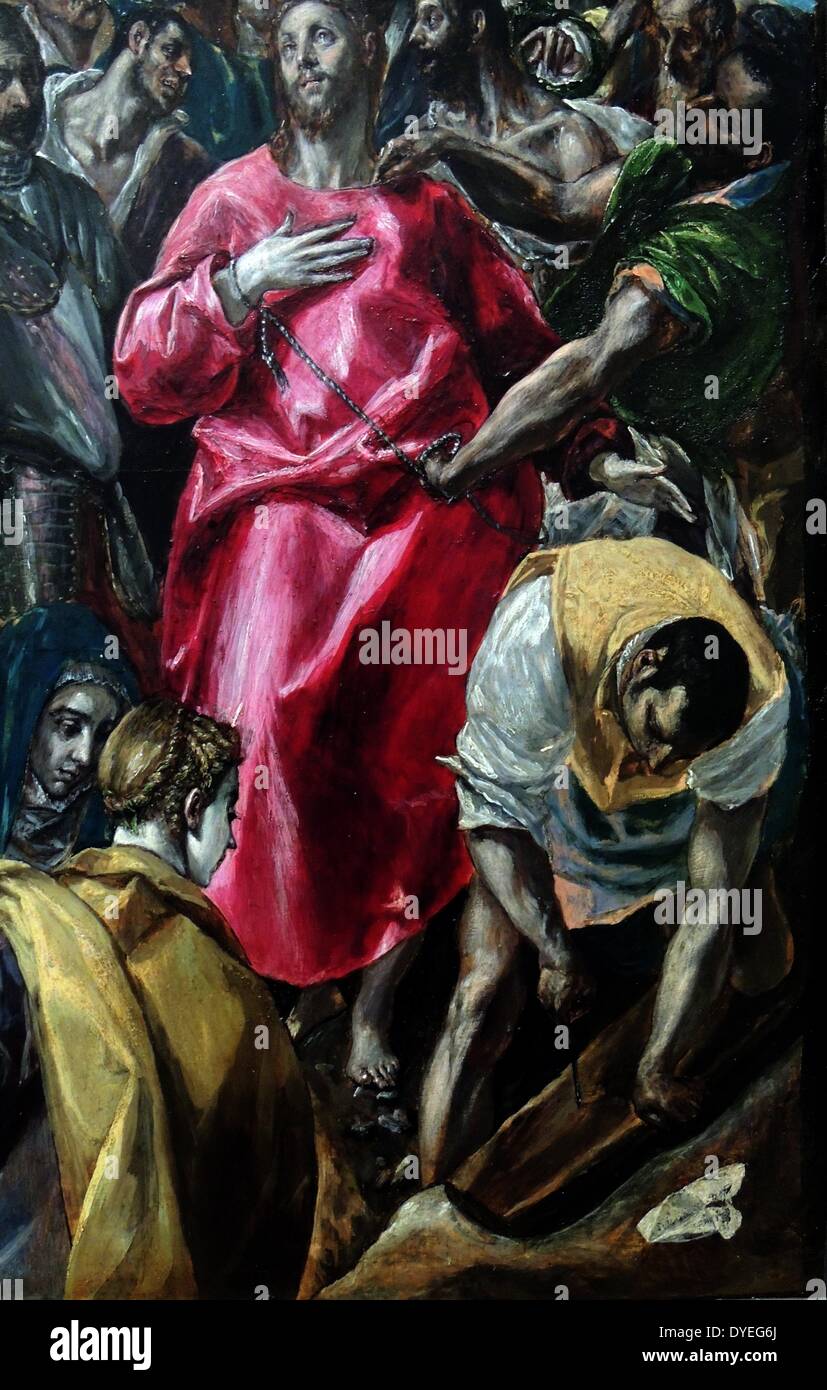 Das strafvollzugsgesetz von Christus oder El Expolio (Lat.: Exspol? Um) ist ein Gemälde im Sommer 1577 begonnen und im Frühjahr 1579 abgeschlossen für den Hochaltar der Sakristei der Kathedrale von Toledo, wo Sie immer noch hängt. Es ist eines der berühmtesten Werke von El Greco Stockfoto