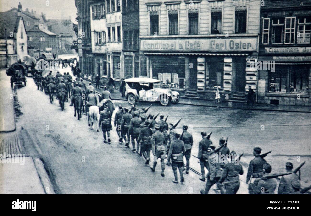 Weltkrieg 1 - 1st Division, U.S. Army, in Koblenz, im besetzten Deutschland. Dezember 13th, 1918. Stockfoto
