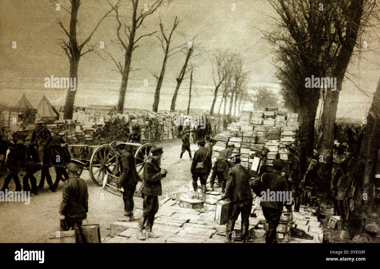 Weltkrieg 1 - Brummen Aktivität an einem munitionen hinter der kanadischen Linien auf der westlichen Front, Weltkrieg 1. Stockfoto