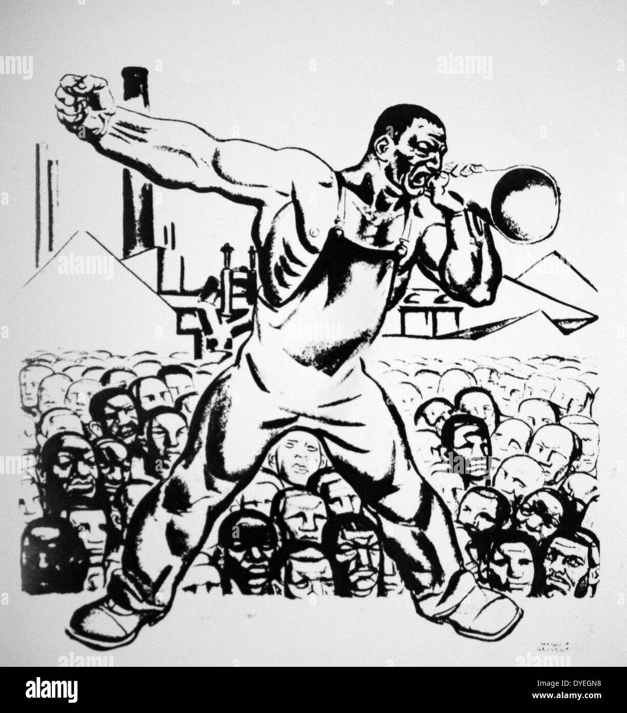 Lithographie von Hugo Gellert (1892-1985) war ein Hungarian-American Illustrator und wandmaler. Ein engagierter Radikal, viel von der Gellert Arbeiten in der Natur agitatorischen ist und unverwechselbar im Stil, die von einigen Kritikern als eine der besten politischen Arbeit aus der ersten Hälfte des 20. Jahrhunderts. Stockfoto