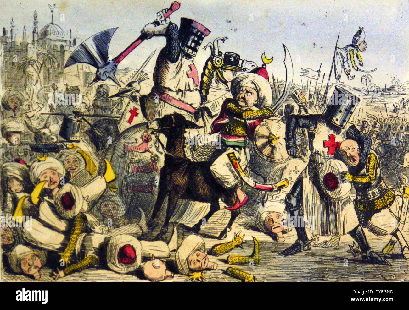 Super Kampf zwischen Richard Coeur de Lion (Richard Löwenherz) und Saladin. Kreuzzug in Palästina 1191. Stockfoto