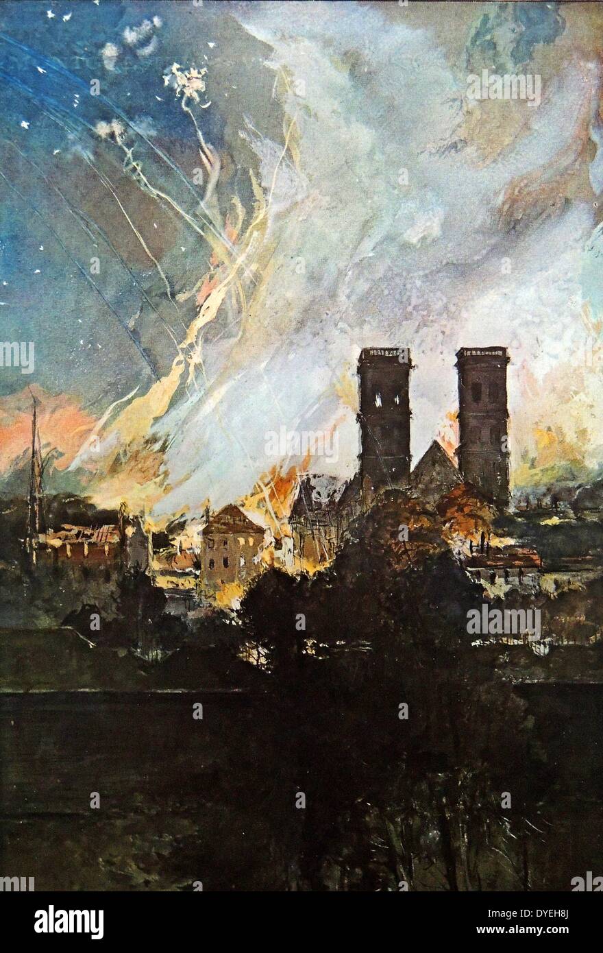 Weltkrieg 1 - Bombardierung des Dorfes und Fort von Douaumont 1916. Künstler Francois Flameng. Stockfoto