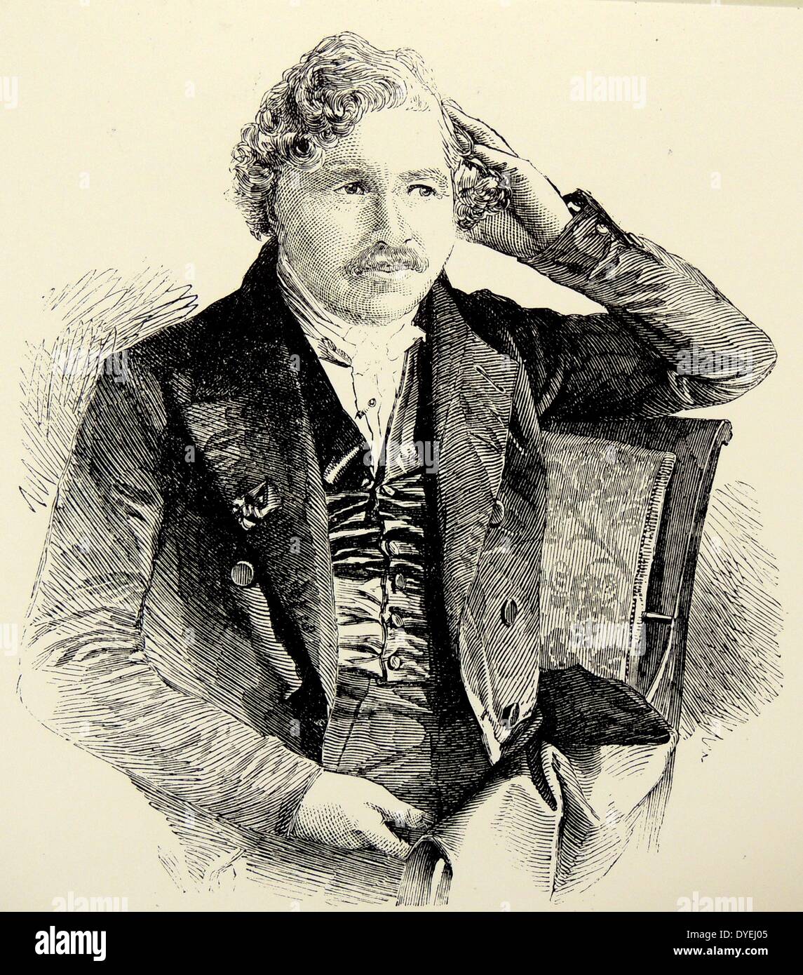 Louis Daguerre (1789-1851) französischer Pionier der Fotografie. Gravur, London, 1851. Stockfoto