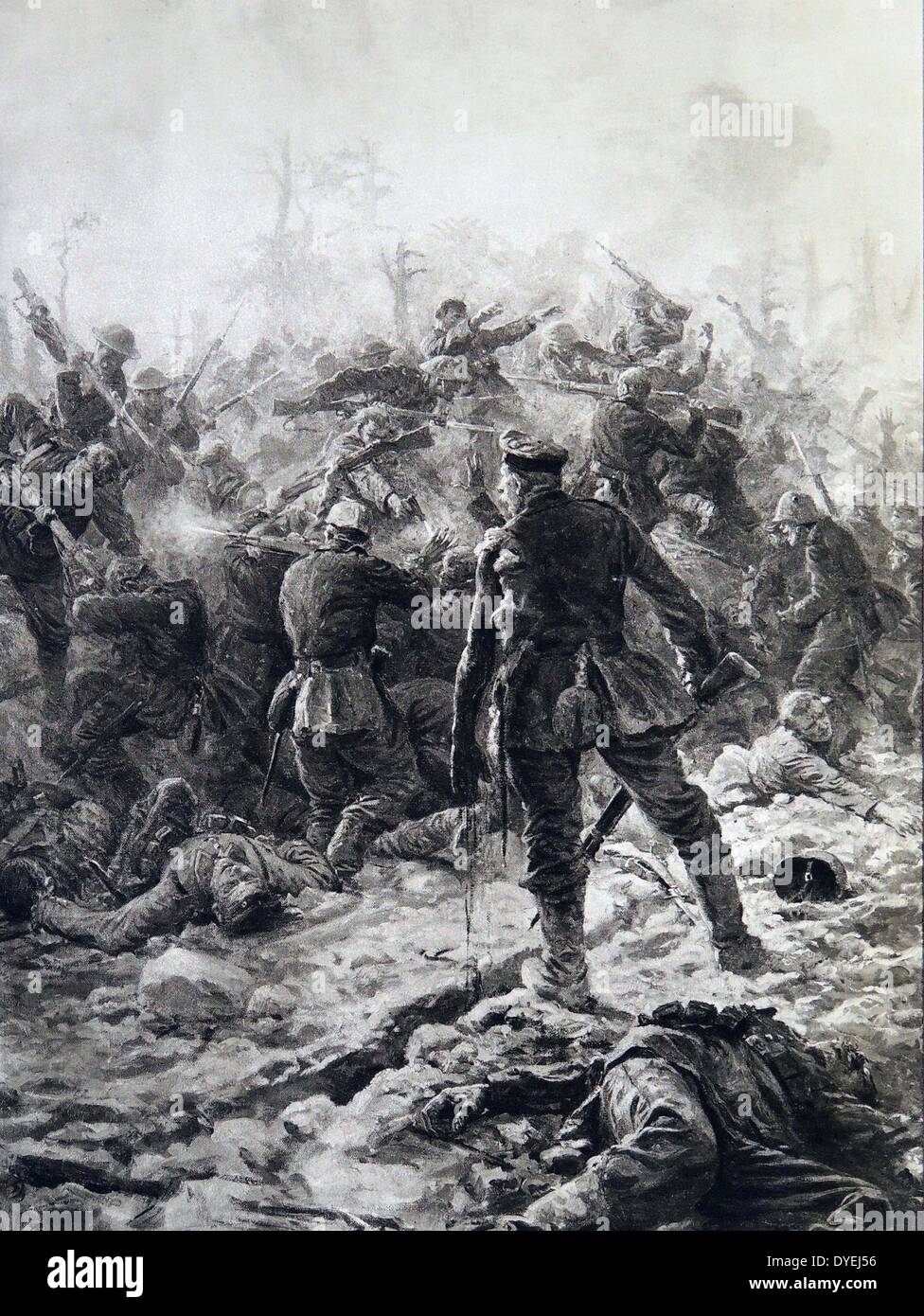 Weltkrieg 1 - Schlacht von Devil's Holz - harter Hand zu Hand kämpfen zwischen britischen und deutschen Soldaten. 1916. Die Schlacht von delville Wood 14. Juli - 3. September, war ein Engagement im Jahre 1916 Schlacht an der Somme im Ersten Weltkrieg. Stockfoto