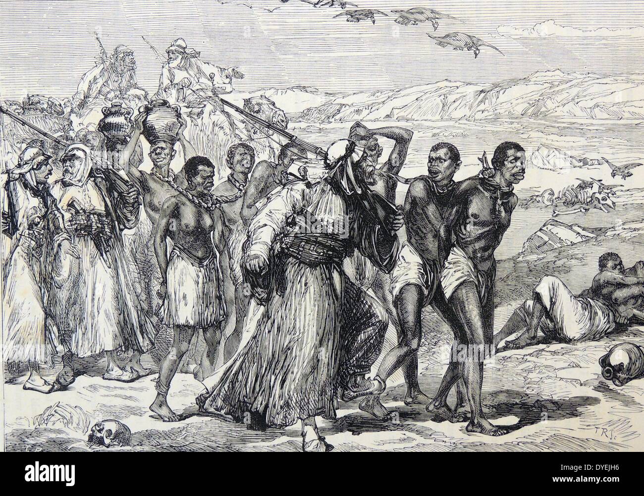 Ein Sklave Karawane Reisen aus dem Inneren Afrikas an der Küste von Marokko für Verkauf und Transport Abbildung veröffentlicht London, 1880. Stockfoto