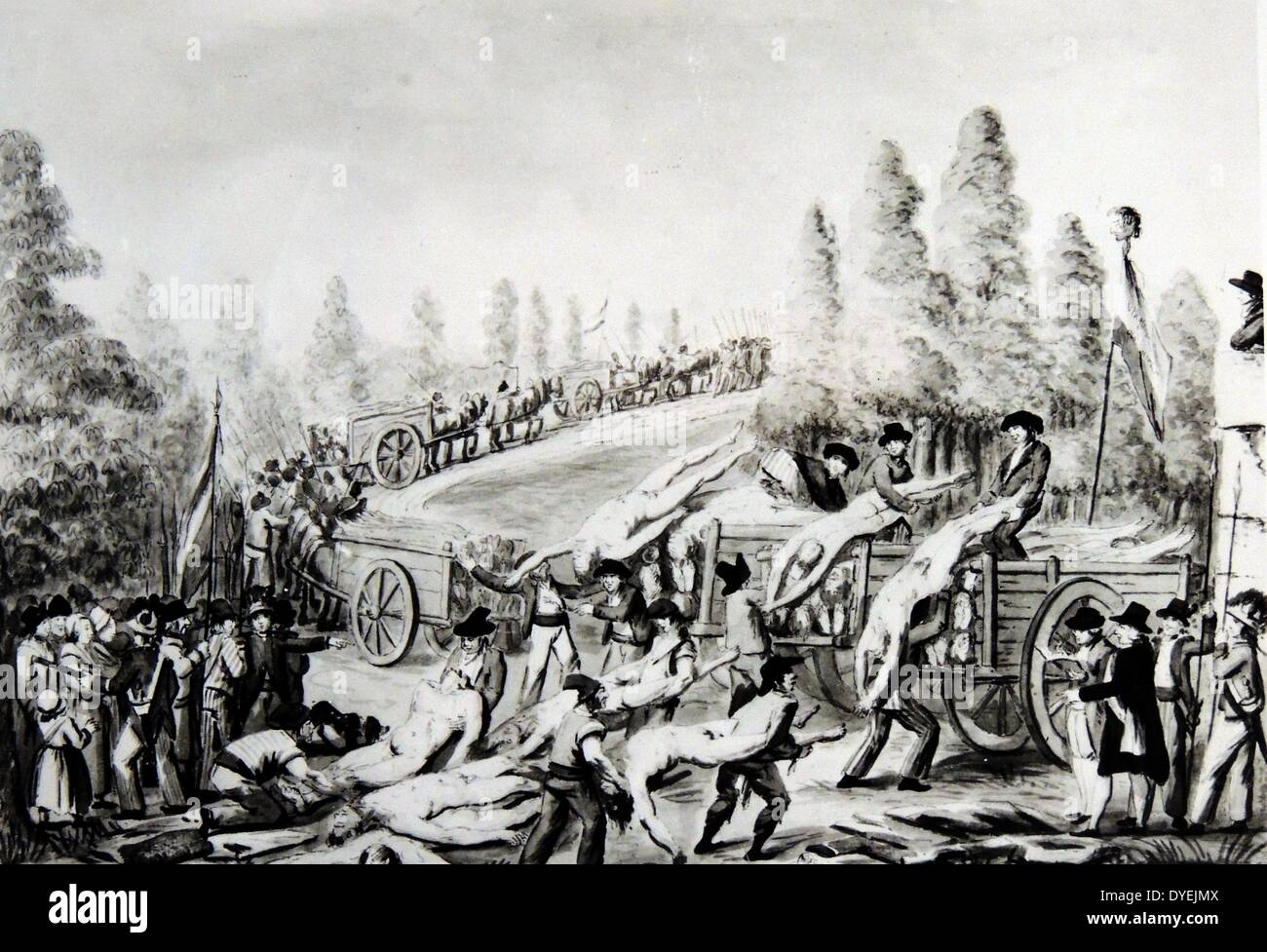 Die Beerdigung des victimes der französischen Revolution in einem Massengrab 1789 Französische Revolution Stockfoto