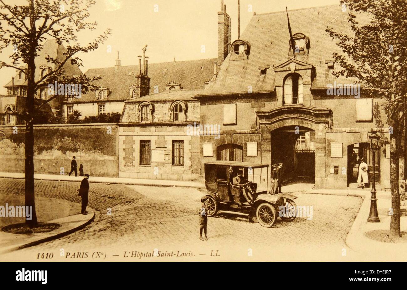1900 Foto von Hôspital Saint-Louis in Paris, Frankreich von König Heinrich IV. im Jahre 1607 gegründet wurde das Hôtel-Dieu de Paris zur Entlastung während der Pest. Er nannte sie St. Louis im Gedächtnis von Ludwig IX., die an der Plage gestorben waren, dass wir in Tunis im Jahr 1270 verwüstet. Stockfoto