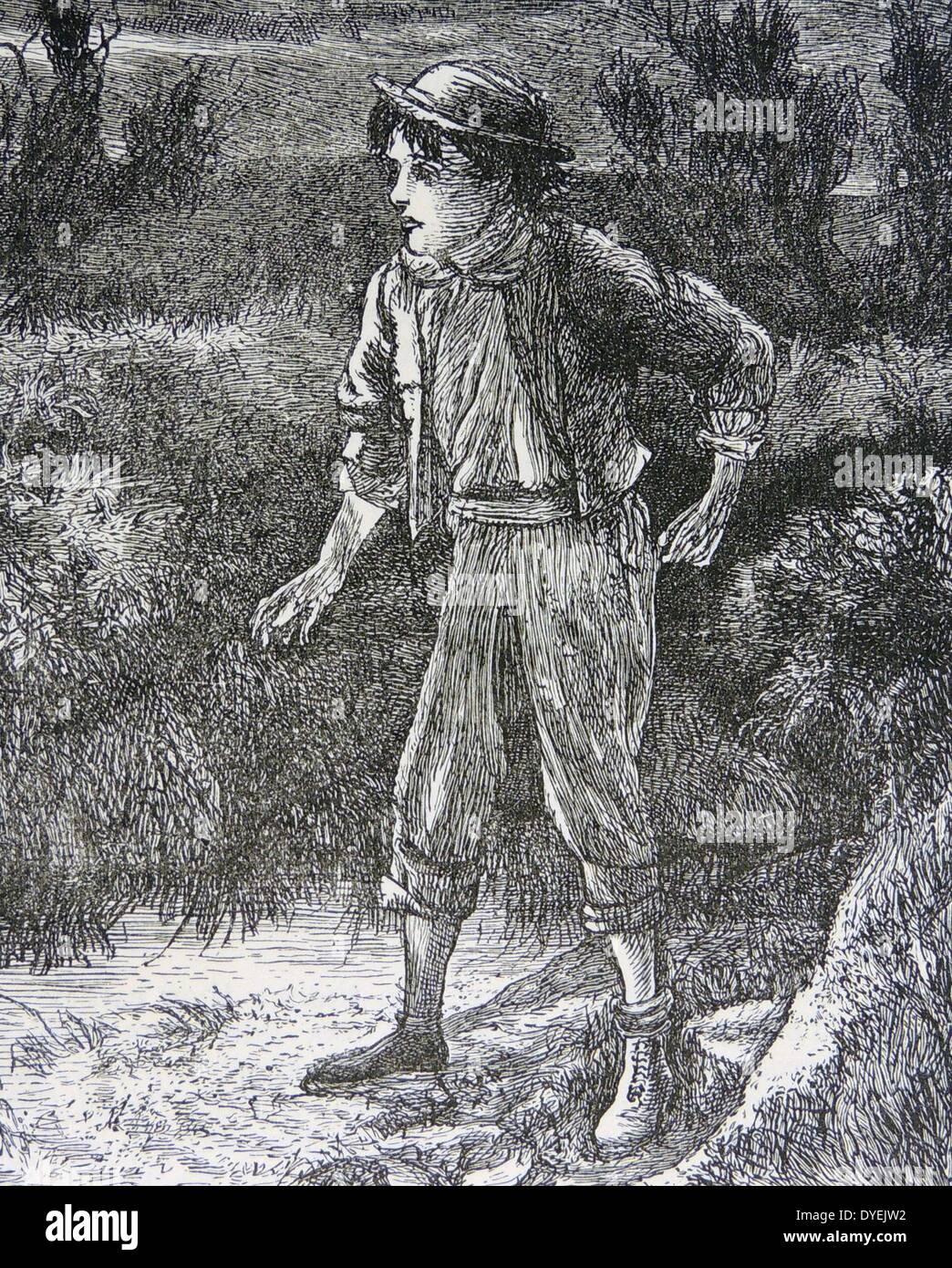 Tadpole' Hall in einem traurigen Zustand, erschöpft und nicht in der Lage ist, die Hase-und-Hunde (Langlaufloipe) beenden. Abbildung für 1869 Ausgabe von ''Tom Brown's Schooldays von Thomas Hughes. Originalausgabe 1857. Stockfoto