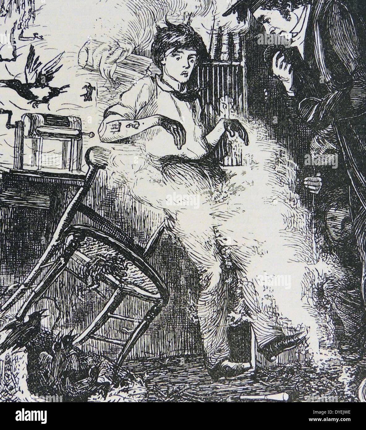 Martin, bekannt als Verrückter, besuchte in seiner Studie von Dr. Arnold, genau wie sein Experiment explodiert. Abbildung für 1869 Ausgabe von ''Tom Brown's Schooldays von Thomas Hughes. Originalausgabe 1857. Stockfoto