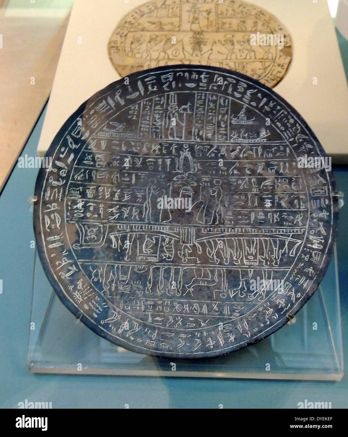 Eingeschrieben Disc als Hypocephali 2. Jh. v. Chr. Diese Discs unter den Köpfen von Mumien gesetzt würde. Ägypten Stockfoto